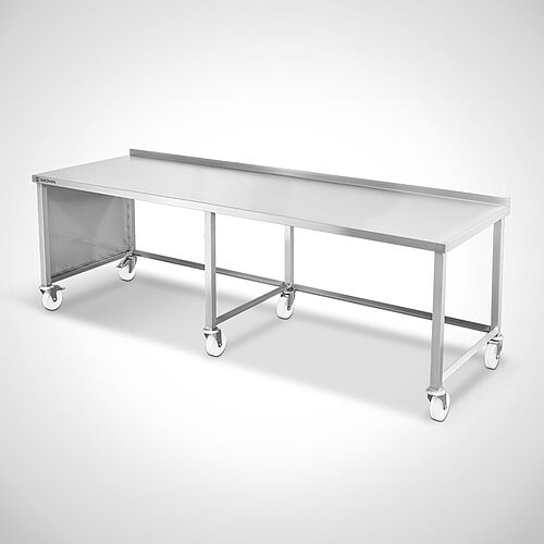 Fahrbarer Versandtisch/ Verpackungstisch aus Edelstahl Typ AT-H/F 250-80 SON, ID 23-63589.1