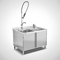 Spülschrank ohne Abtropffläche mit Flügeltüren und Sensorarmatur bzw. Geschirrwaschbrause Typ SPS-2B-OA 110-80, ID 23-61464 