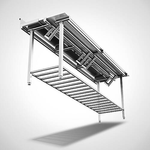 Ergonomischer Stufenarbeitstisch Highline aus Edelstahl mit weißer HDPE-Platte Typ SAH-R 240-70 HL, Art.-Nr. 30.00.06.61 