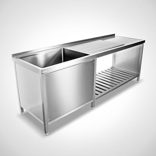 Sink unit type SPT-1B/MA with drain board, base with storage rack 