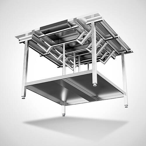 Highline Doppelstufenarbeitstisch mit Zwischenboden, beidseitig bedienbar Typ DST-B-120-120 HL, Art.-Nr. 33.00.05.33 