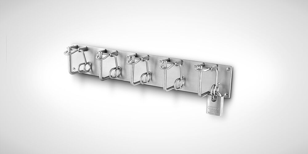 Stab protection glove holder Type SHS type SHS-5, art. no. 19.00.01.51 for 5 stab-protection gloves without cuff with optional padlock 