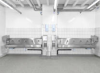 Edelstahl-Handwaschrinne mit Dryrack, Papierkorb Typ PK-D 100 und Rollenbox, ID 20-63020