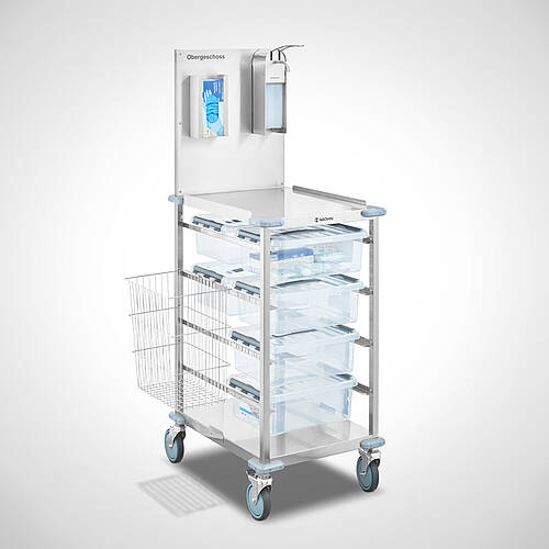 Stainless steel patient care trolley (bandage trolley) type PFW-4/523-668 for professional patient care, Id-No. 25-12562 