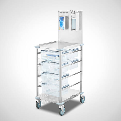 Stainless steel patient care trolley (bandage trolley) type PFW-4/523-668 for professional patient care, Id-No. 25-12562 