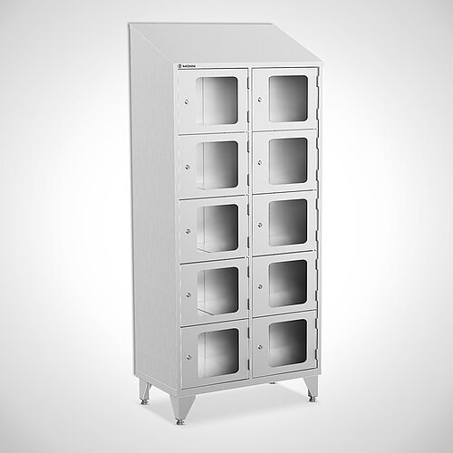 Stainless steel compartment locker with acrylic glass doors, type FSA5-AF-VA-EU, 2 compartments with 400 mm compartment width, item no. 46.10.05.53 