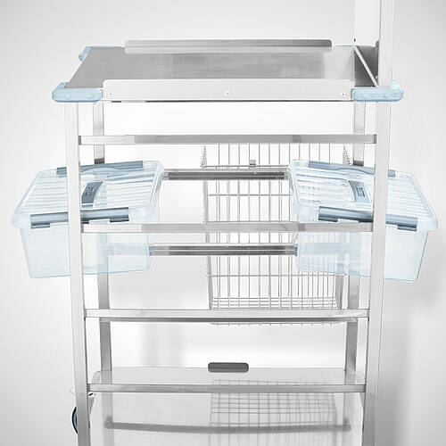 Stainless steel patient care trolley (bandage trolley) type PFW-4/523-668 for professional patient care, Id-No. 25-12562
