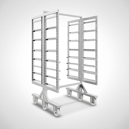 Smoke trolley type RW-HX with height-adjustable layer profiles per shelf, Art. No. 20.00.00.04 