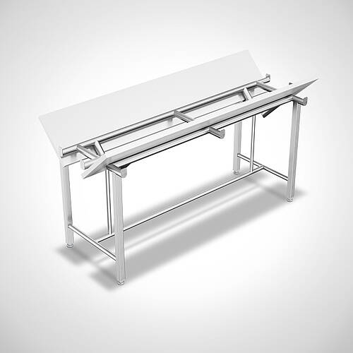 Ergonomischer Universaltisch mit weißer HDPE-Platte und Untergestell aus hygienischem Rundstahl Typ UTFI-H 180-70 Highline, Art.-Nr. 32.00.00.69, HDPE-Platten können zu Reinigungszwecken hochgeklappt werden Ergonomischer Universaltisch mit weißer HDPE-Platte und Untergestell aus hygienischem Rundstahl Typ UTFI-H 180-70 Highline, Art.-Nr. 32.00.00.69, HDPE-Platten können zu Reinigungszwecken hochgeklappt werden