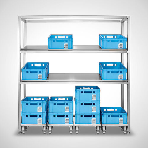 Stainless steel combination rack (storage rack) type LR-E/U 2/4/4, art. no. 39.01.01.14 with optional top frame 