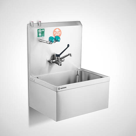  Custom-made parts washing station TW-K-W with safety eye wash and dishwashing shower | Mohn GmbH 