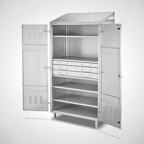 Werkstatt-Ablageschrank aus Edelstahl mit 3 Schubladen Typ WZ-ASD-S 111-62 SON, ID 25-61511 