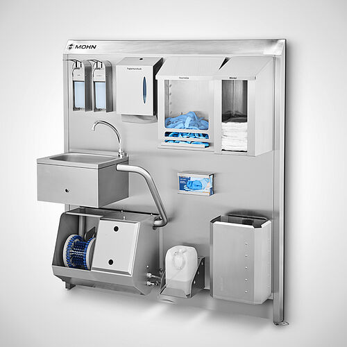 Hygiene wall with sensor hand basin and sole cleaning machine type HW-HWB-S/Sole-Master SON 157x170, ID-No. 23-61844 