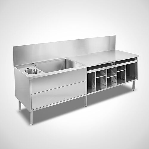Spültischkombination mit Schrankunterbau mit Handwaschbecken und Spülbecken mit Arbeitsfläche, Art.-Nr. 97.13.89.06 