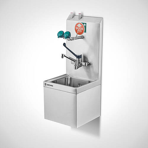 Wandhängender Teilewaschplatz Typ TW-K-W 40/40 SON mit optionalem Einhebelmischer und Augendusche, 25-60703-4.1 