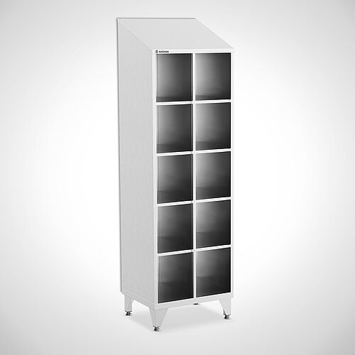 Open compartment locker made of stainless steel type FS5-AF-VA-EU-O-2-3 with 2 compartments in 300 mm compartment width, art. no. 45.10.06.52 