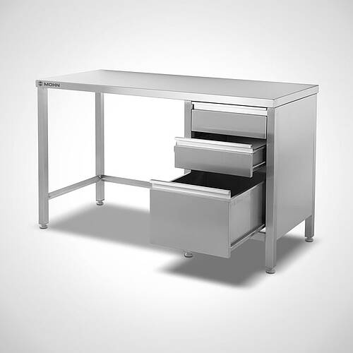 Stainless steel work table type AT-U-SR 140/60 without rear upstand, item no. 20.00.08.20 