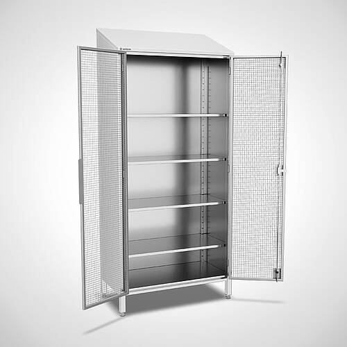 Gittertürenschrank mit 4 höhenverstellbaren Ablageböden Typ ASD-GT/S 95-50, Art.-Nr. 44.30.00.63 