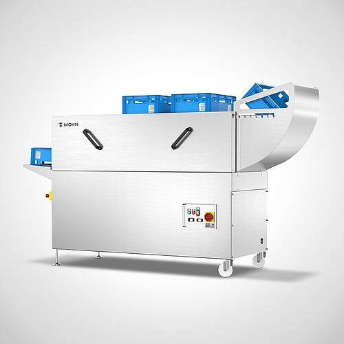 Bild zeigt ein Inventarschild mit Firmenlogo, QR-Code und Inventarnummer an Behälter-Waschanlage 