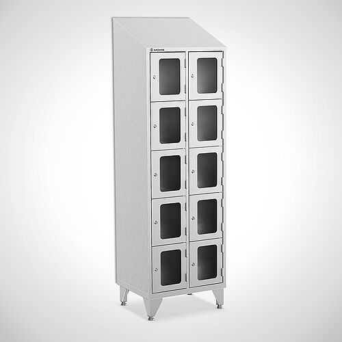 Stainless steel compartment locker with acrylic glass doors, type FSA5-AF-VA-EU, 2 compartments with 300 mm compartment width, item no. 46.10.05.52 