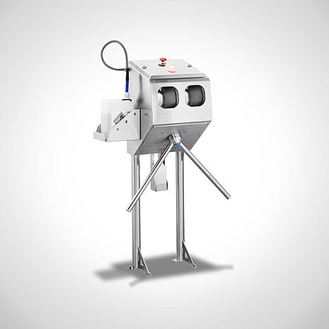 Hand disinfection unit with 2-arm turnstile (anti-panic) type DCS-2-A Highline | Mohn GmbH 