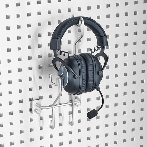 Gehörschutzhakenleiste Typ HL-EG/LW-2 für Lochwand, Kapazität: 2 Gehörschütze, Art.-Nr. 44.20.04.28