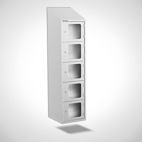 Wall-mounted stainless steel compartment locker with acrylic glass doors, type FSA5-WH-VA-EU, 1 compartment with 400 mm compartment width, item no. 46.10.05.41 