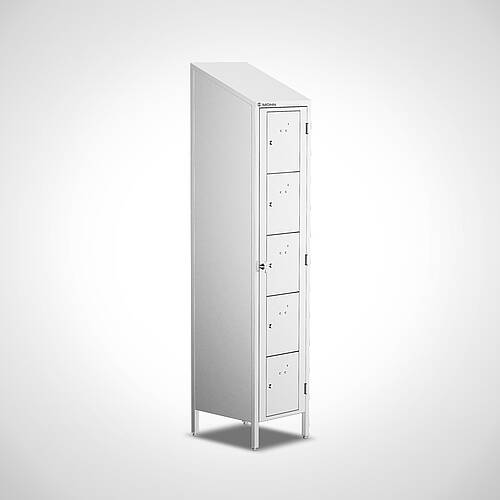 Abschließbarer Brotzeitschrank (Vesperschrank) aus Edelstahl Typ BZS 1/5 (1 Abteil mit 5 Fächern), Art.-Nr. 29.00.00.92 