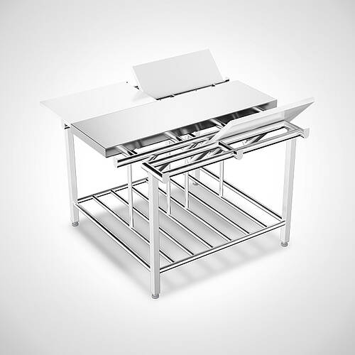 Doppelstufenarbeitstisch Highline mit 1 hygienischen Ablagerost Typ DST-R-120-120-HL, Art.-Nr. 33.00.05.46 