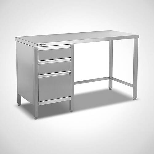 Stainless steel work table type AT-U-SL 140/60 without rear upstand, item no. 20.00.07.70 