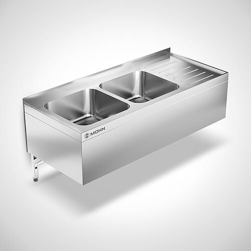 Wandhängender Spültisch Typ SPT-W-2B-MA-190-50 mit 2 Spülbecken und Abtropffläche, Id.-Nr. 23-63418 