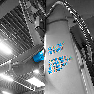 Roller tilt system for tilt angle adjustment to 130°
