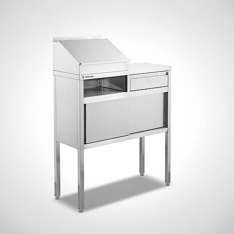Stehpultschrank mit Schublade Typ SPG-SZ-S-110-43-SON aus Edelstahl | Mohn GmbH