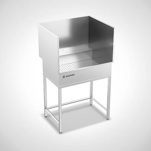 Parts washing station made of stainless steel with 4 feet type TW-K-S 105-85, Art. No. 12.00.00.74, with perforated washing station tray 