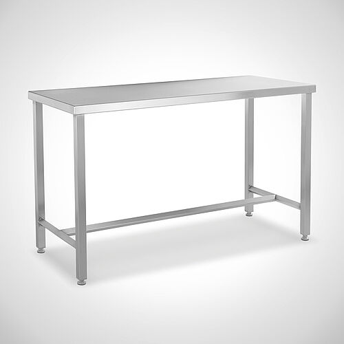 Stainless steel worktable with H-bracing type AT-H 120-60, art. no. 21.00.11.06, without rear worktop upstand