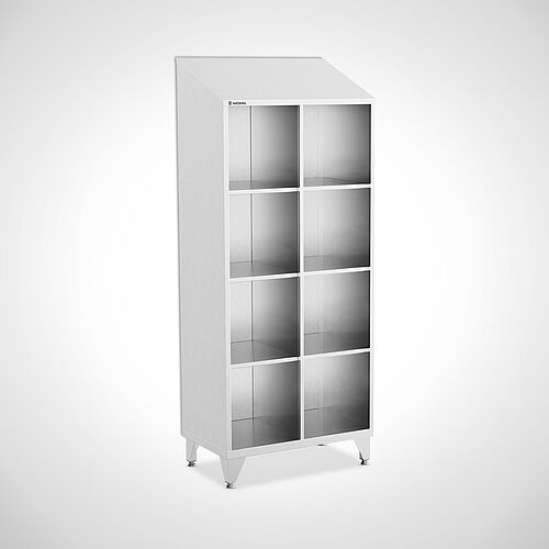 Open compartment cupboard made of stainless steel type FS4-AF-VA-EU-O-2-4 with 2 compartments in 400 mm compartment width, art. no. 45.10.06.33 