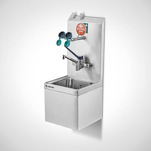 Wandhängender Teilewaschplatz Typ TW-K-W 40/40 SON mit optionalem Einhebelmischer und Augendusche, 25-60703-4.1 