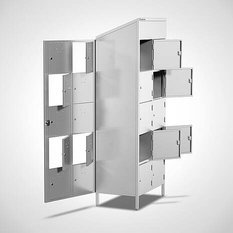 Lockable stainless steel lunch cabinet type BZS 2/5 for hygienic and organised storage of snacks and drinks | Mohn GmbH 