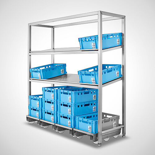 Stainless steel combination rack (storage rack) type LR-E/U 2/4/4, art. no. 39.01.01.14 with optional top frame 