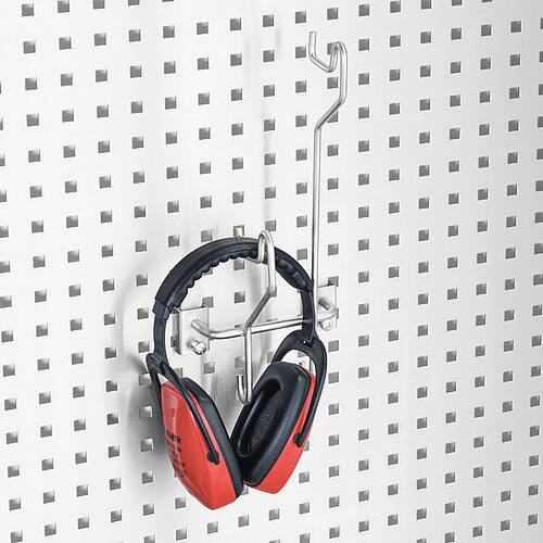 Gehörschutzhakenleiste Typ HL-EG/LW-2 für Lochwand, Kapazität: 2 Gehörschütze, Art.-Nr. 44.20.04.28 