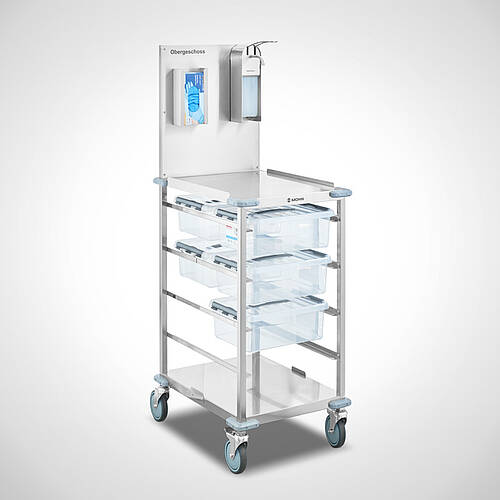 Stainless steel patient care trolley (bandage trolley) type PFW-4/523-668 for professional patient care, Id-No. 25-12562 