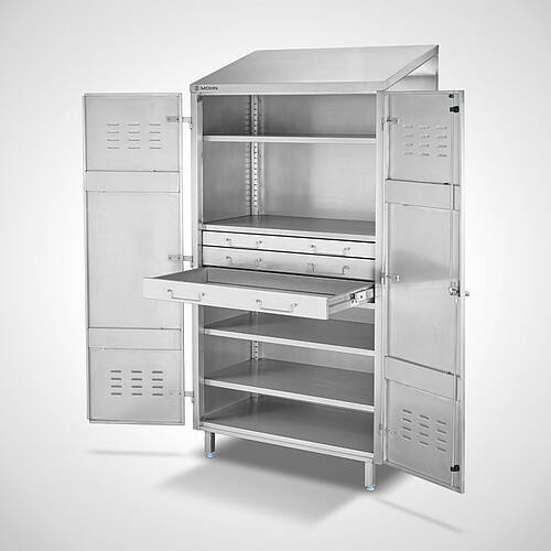 Werkstatt-Ablageschrank aus Edelstahl mit 3 Schubladen Typ WZ-ASD-S 111-62 SON, ID 25-61511 