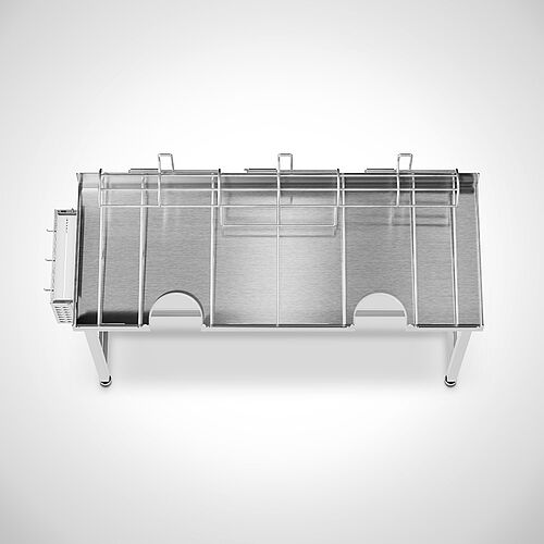 Peelertisch aus Edelstahl Typ PT-H 160-61, ID-Nr. 24-60349, Ansicht, oben Peelerschale umgeklappt 
