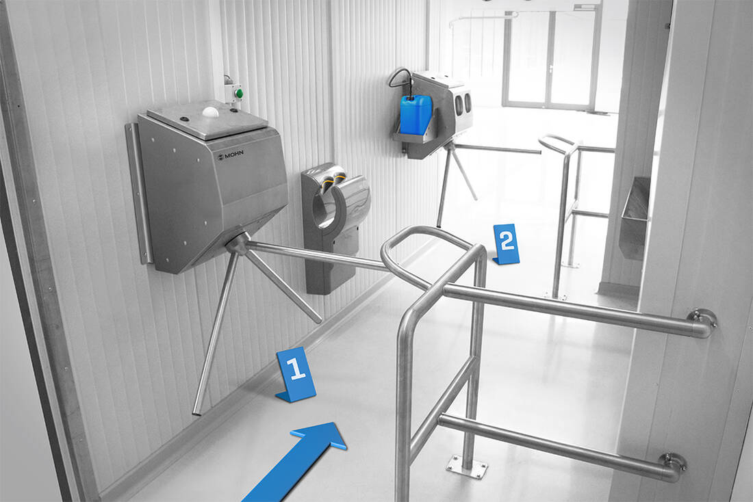 Personal-Hygieneschleuse mit Drehkreuzanlagensystemen von Mohn | Mohn GmbH