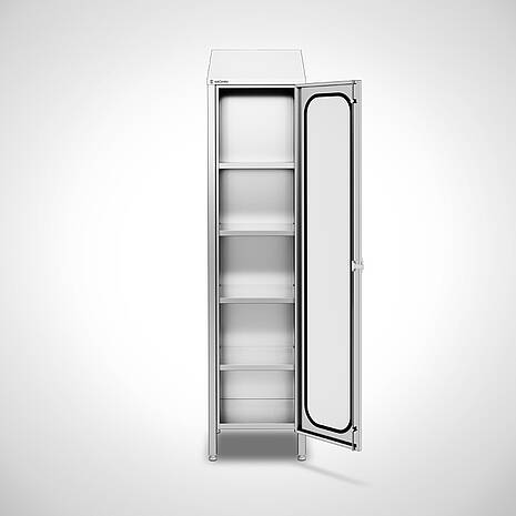 Ablageschrank aus Edelstahl mit 4 Ablageböden Typ AS-HIGHLINE-50-50 | Mohn GmbH
