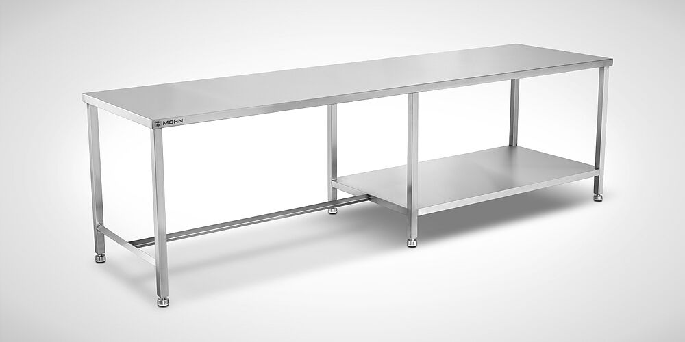Arbeitstisch aus Edelstahl mit Ablageboden für Produktionsbereiche Typ AT-H/B 290-80 SON, ID 24-60343.1 