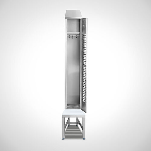 Locker made of stainless steel with bench Type GS1-SB-VA-EU 1/3 (1 compartment - 300 mm compartment width), art. no. 45.10.00.10 