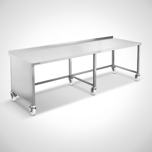 Fahrbarer Versandtisch/ Verpackungstisch aus Edelstahl Typ AT-H/F 250-80 SON, ID 23-63589.1 