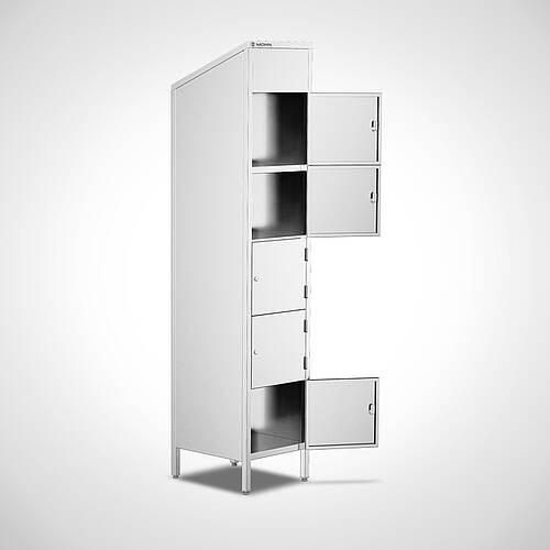 Abschließbarer Brotzeitschrank (Vesperschrank) aus Edelstahl Typ BZS 1/5 (1 Abteil mit 5 Fächern), Art.-Nr. 29.00.00.92 