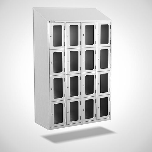 Wall-mounted stainless steel compartment locker with doors, type FSA4-WH-VA-EU 4 compartments - 300 mm compartment width, art. no. 46.10.05.26